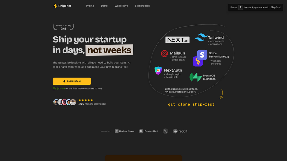 Launch Your Startup in Days, Not Weeks | ShipFast