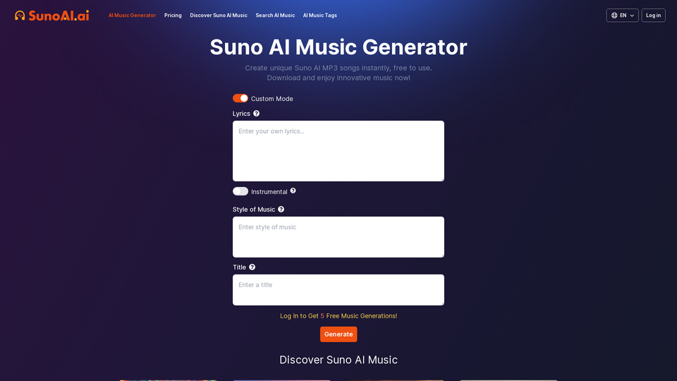 Free Suno AI Music Generator by SunoAI.ai