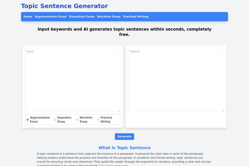 Topic Sentence Generator: AI for Essays, Craft Effective Sentences Quickly