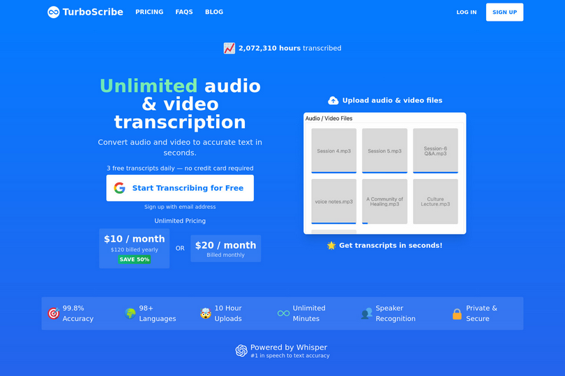 TurboScribe: AI Transcription with 99.8% Accuracy, Supporting 98+ Languages