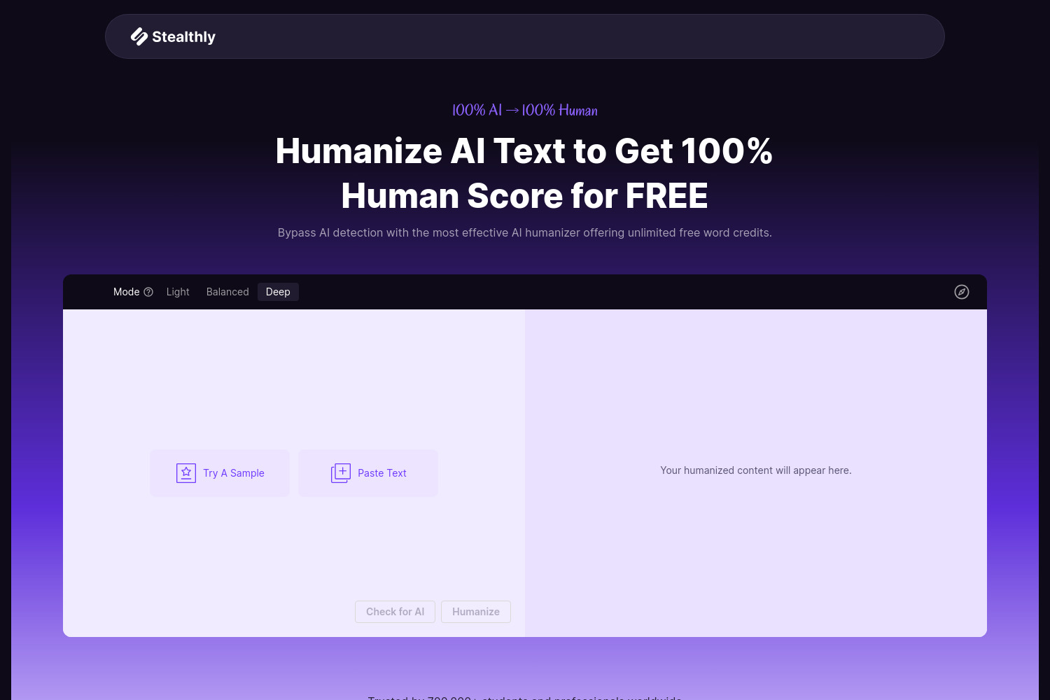 Stealthly: An advanced AI tool that seamlessly transforms AI-generated text to appear