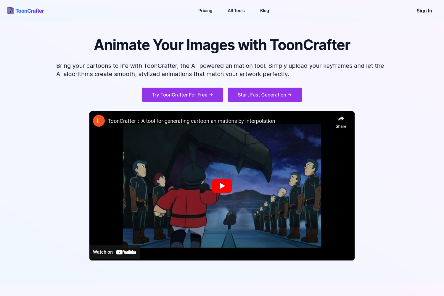 Create Stunning Animations: Explore ToonCrafter.com’s AI-Driven Cartoon Animation Generator