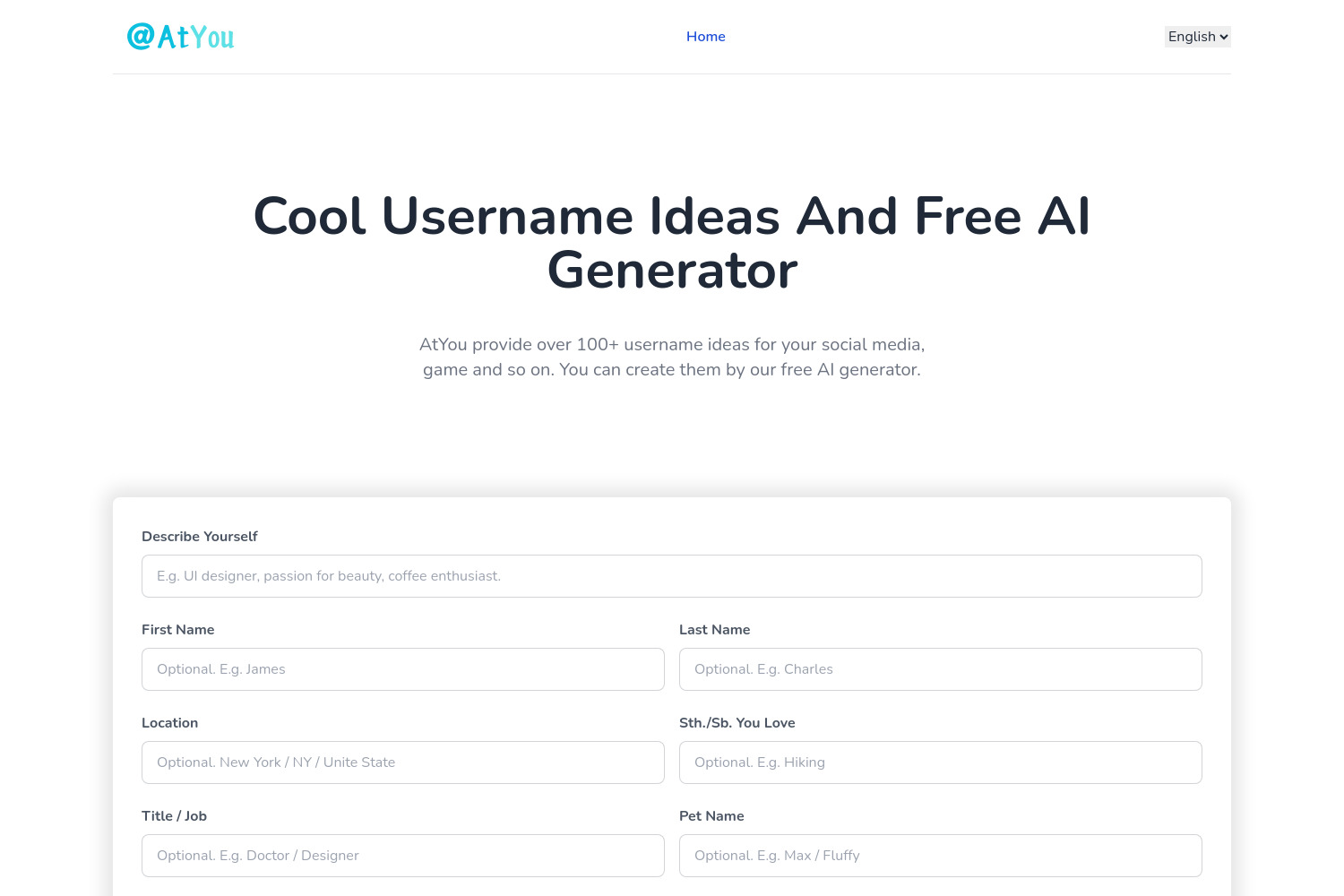 AtYou: AI-Driven Username Generator for Social Media and Gaming