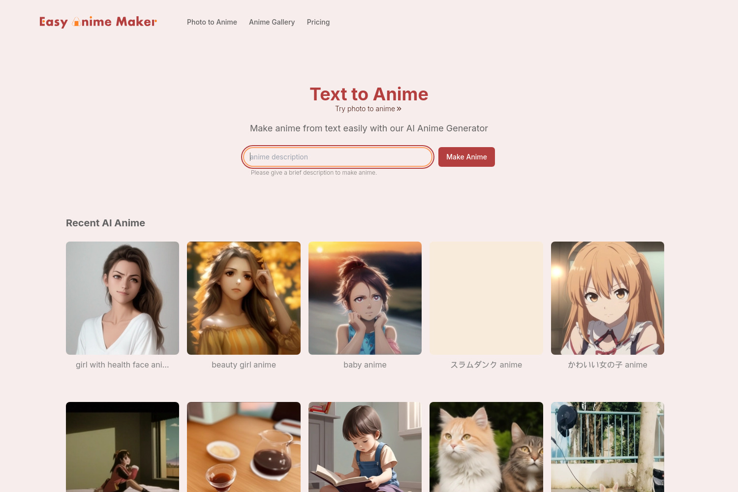 Easy Anime Maker: An advanced AI generator that effortlessly transforms text descriptions or photos into captivating anime-style artwork in no time.