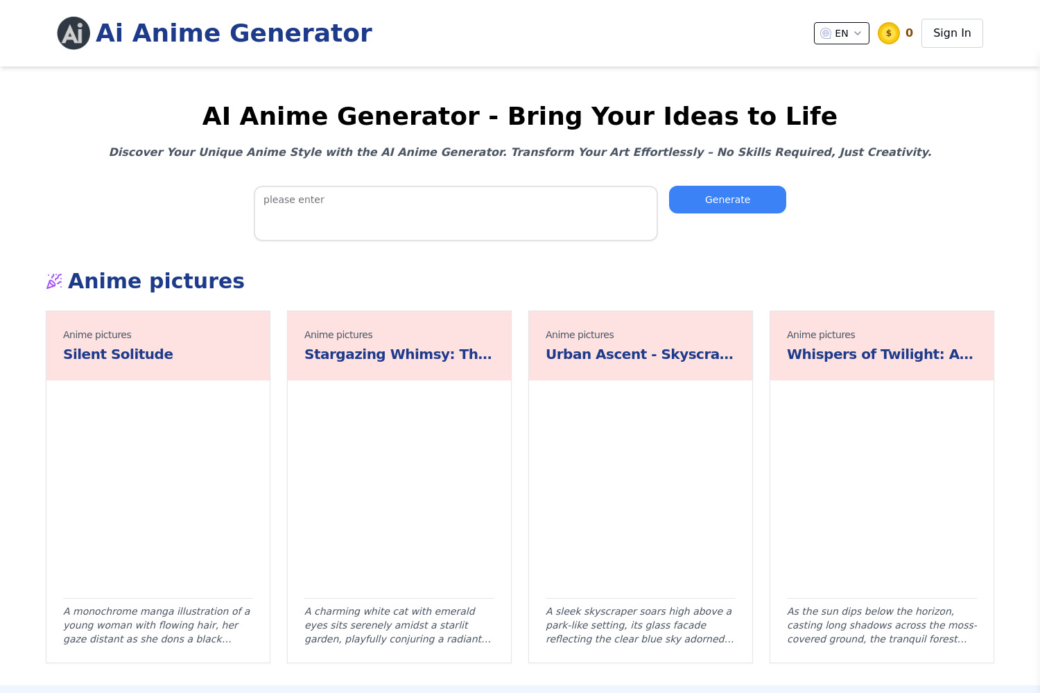 AI Anime Generator.com: Create Stunning Anime Art with AI Anime Generator.com