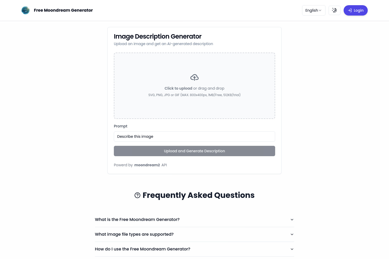 Free Moondream Generator: AI-Powered Image Description Tool