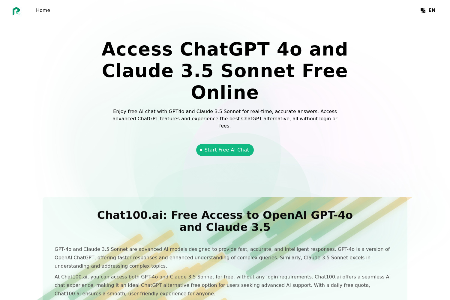 Chat100.ai: Instant, Free Access to GPT-4o and Claude 3.5 AI