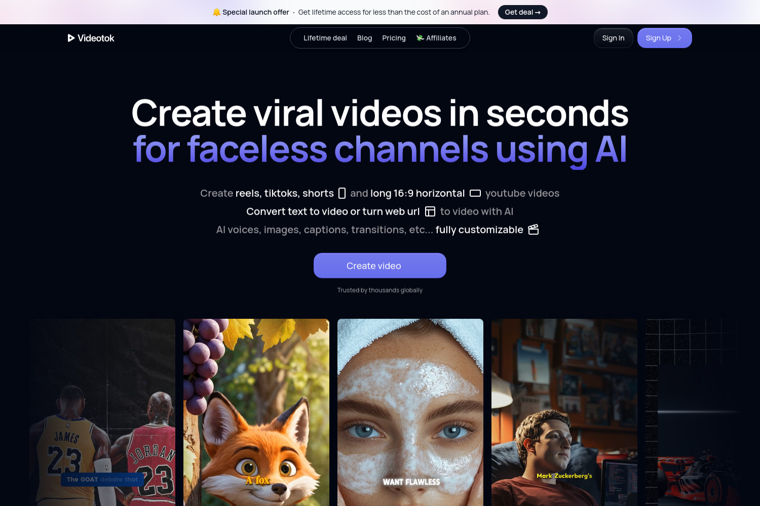 VideoTok: AI-Powered Text to Video Generator for Reels and YouTube