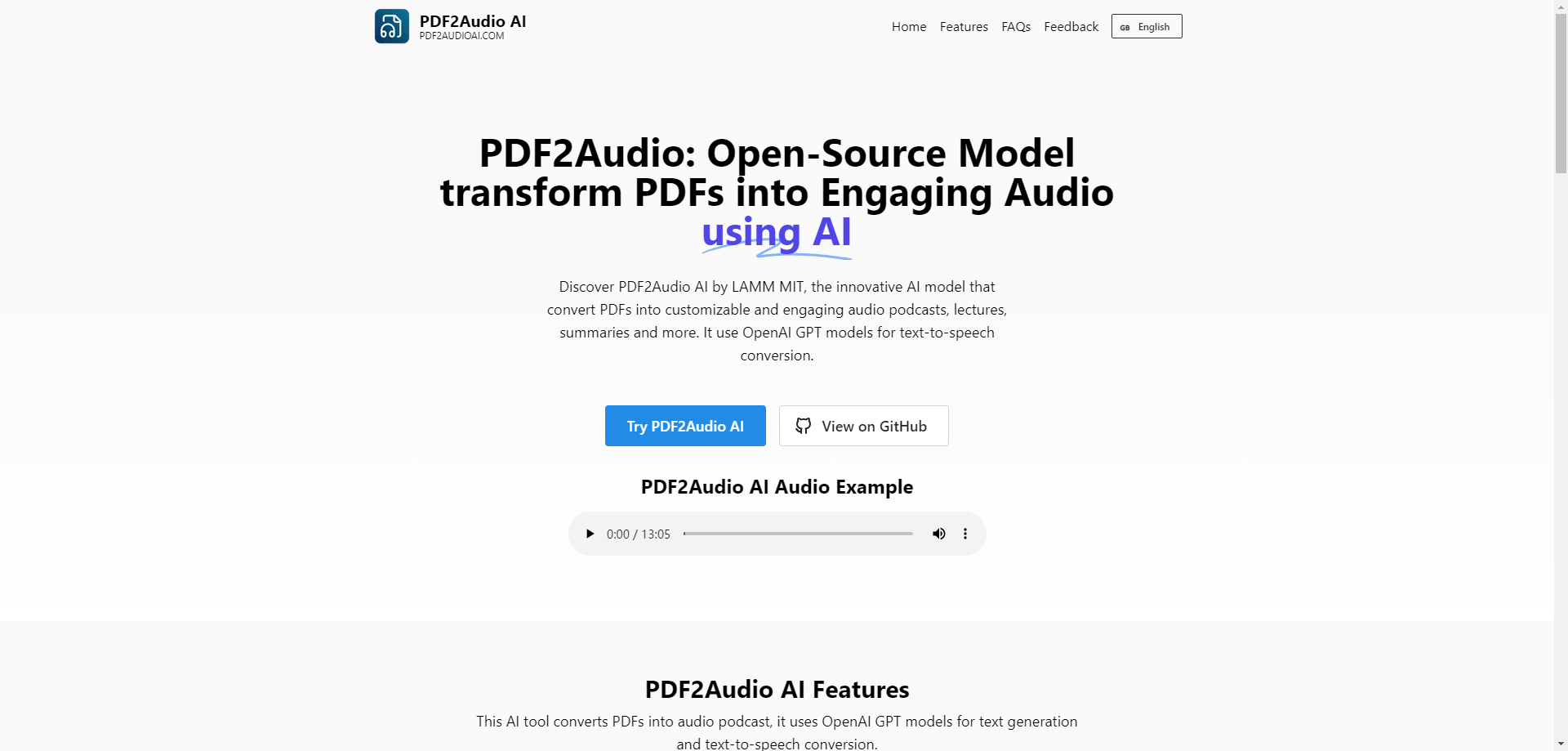 PDF2Audio AI - Convert PDFs into Audio Effortlessly