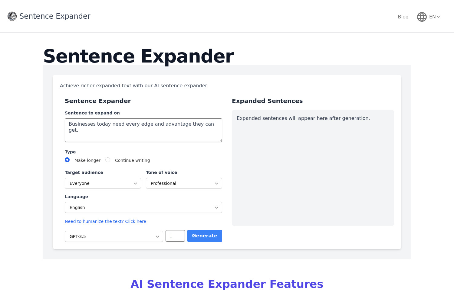 Sentence Expander: AI-Powered Tool for Richer Text