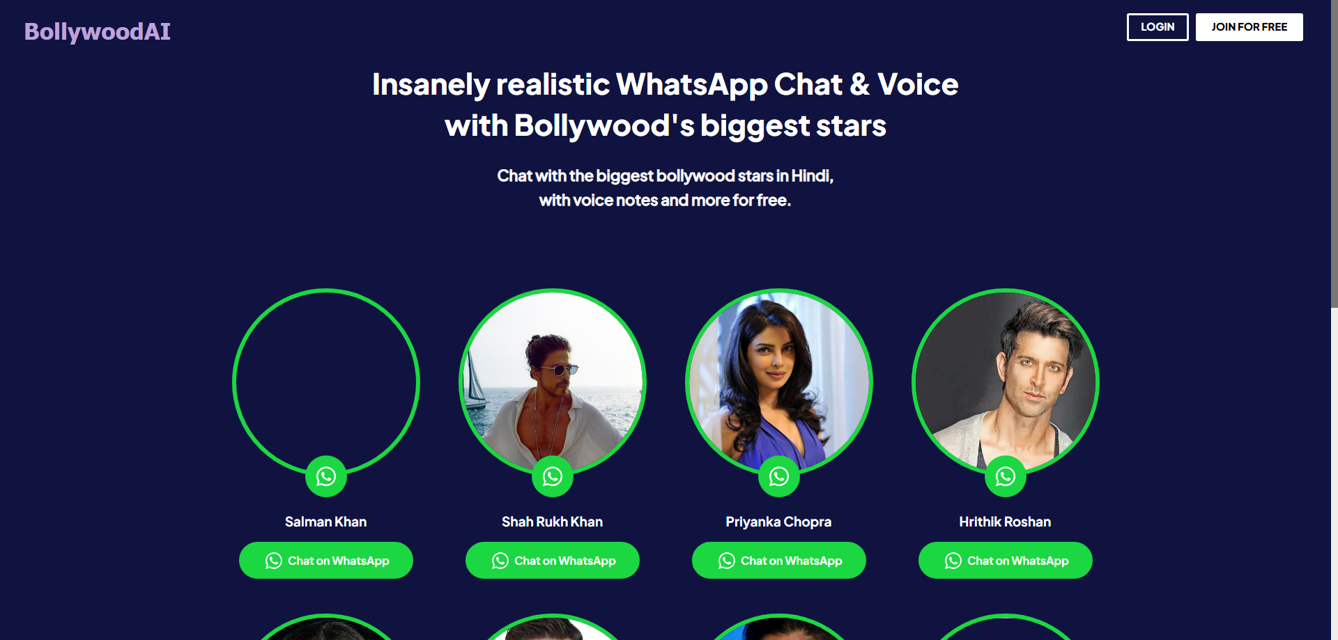 BOLLYWOODAI: Talk to AI Bollywood Stars on WhatsApp—Anytime, in Voice or Text