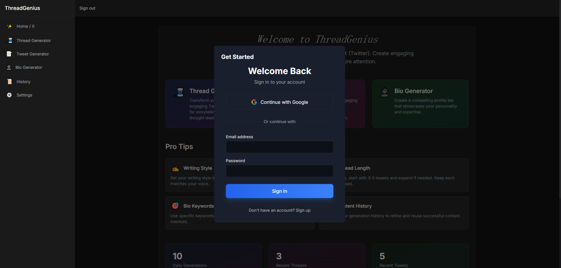 ThreadGenius: Your AI Companion for Creating Engaging Twitter Content
